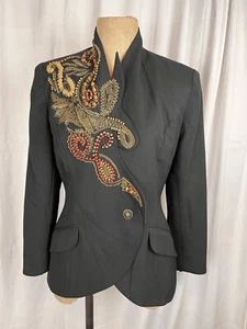 Forzetti 1990s Beaded Sculptural Black Blazer Jacket Size Small - Picture 1 of 12