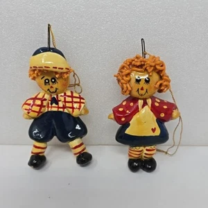 Vintage Handmade Raggedy Ann & Andy Cookie Dough Christmas Ornaments Lot 2 - Picture 1 of 9