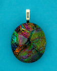 DICHROIC GLASS CAB, LIGHT GREEN OVER PINK, YELLOW AND ORANGE, SILVER PLATED BAIL