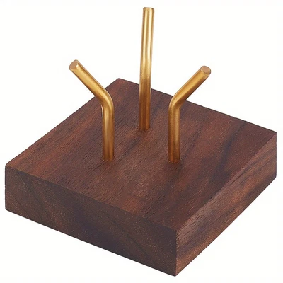 Pedestales de exhibición decorativos con base de madera de 1 pieza con exhibición de brazo de metal Foto 1 de 4