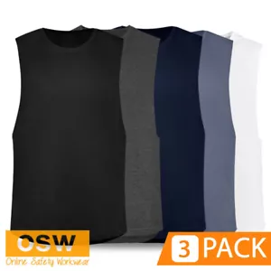 3 X Men's Streetworx Sleeveless Tee 100% Super Compact features Scooped Neck - Foto 1 di 18