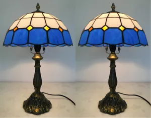 Pair of 2 Tiffany Classic Stained Glass Table Lamp Bedside Table Lamp - Picture 1 of 11