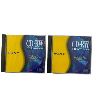Sony CD-RW CD rewritable 650 Mb 74min CD-RW650 Jewel Cases set of 2 New Sealed - Image 1 of 4