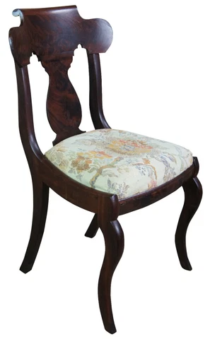 Antique 19th Century American Empire Flame Mahogany Parlor Vanity Dining Chair Cover