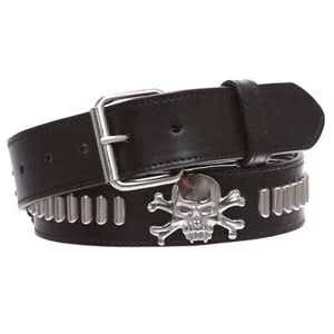 Bello de cuero con bordes cruzados de calavera en Piratas y plata tachonados con costuras - Imagen 1 de 6