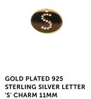 YELLOW GOLD PLATED 925 STERLING SILVER LETTER 'S’ CHARM 11MM Jewellery Maker