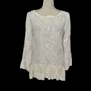 Top Sundance con ojales bordados de encaje para mujer talla XSP marfil mangas largas - Imagen 1 de 7