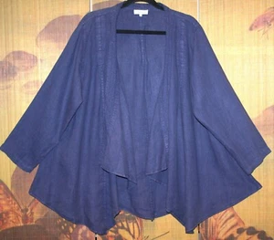 SAHARA O/S Fabulous Washed Linen Waterfall Jacket 54"CH Asymmetric Indigo Blue - Picture 1 of 12