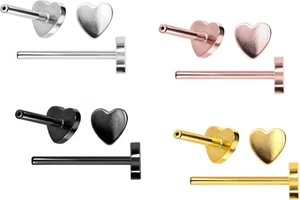 PIERCINGLINE  Piercing Stecker Titan Labret mit Push Fit ohne Kugel HERZ - Bild 1 von 51