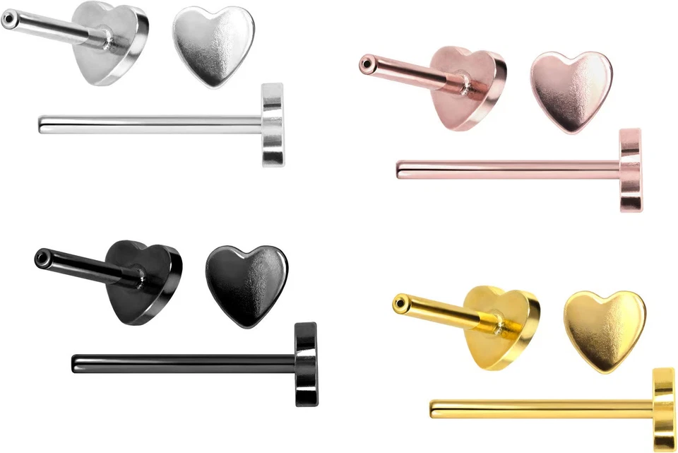 PIERCINGLINE  Piercing Stecker Titan Labret mit Push Fit ohne Kugel HERZ - Bild 1 von 1