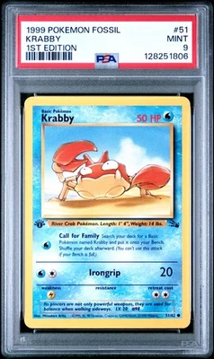 PSA 9 MINT 1999 POKEMON FOSSIL 51 KRABBY 1ST EDITION ENGLISH - Image 1 of 4