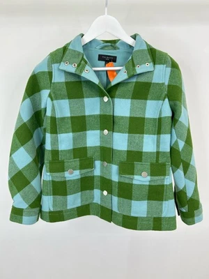 Chaqueta de campo para mujer TALBOTS NUEVA SIN ETIQUETAS talla P verde sauce y azul ópalo a cuadros Belle Foto 1 de 3