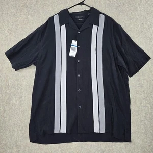 Axist Mens XL Black Silk Touch Shirt With Vertical Stripes - Picture 1 of 9