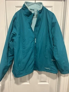 Cabela’s Women's Med Outerwear Blue Zip Up Jacket Brown Fleece Lined Zip Pockets - Picture 1 of 3