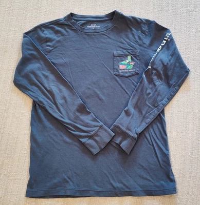 Vineyard Vines Long Sleeve Skiing Whale Pocket T-Shirt Boys Medium Slate Blue - Image 1 of 4