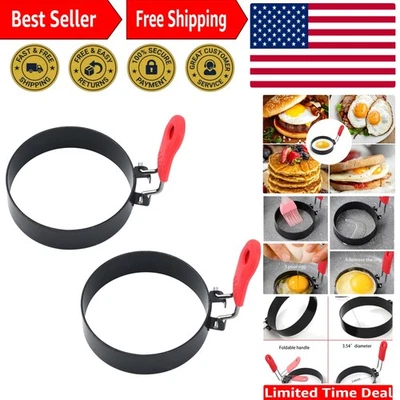 Conjunto de 2 anéis de ovos de 3,5 pol. com alças de silicone - Perfeito para café da manhã - Imagem 1 de 4