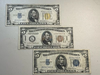 $5 Yellow, Brown & Blue  (x3) Certificates!! A3 - Image 1 of 4