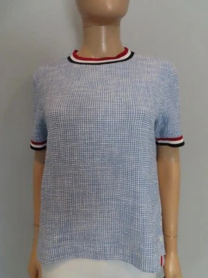 Top manga corta con textura gofre azul/blanco Thom Browne talla 42/US 6 Foto 1 de 4