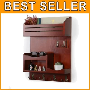 Wall Mounted Mail Organizer with Key Hooks - Picture 1 of 8