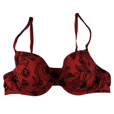 Sujetador Camiseta Cacique Lane Bryant Rojo Negro Floral Ligeramente Forrado Algodón 42C Plus Foto 1 de 4