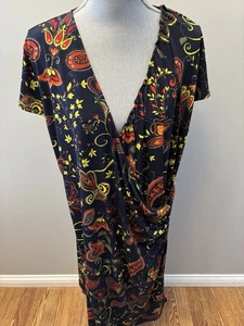 JONES NEW YORK SIGNATURE BLUE FLORAL WRAP DRESS STRETCH V-NECK Sz 3X - Picture 1 of 5