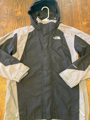 North Face Jacket Boys XL Black Gray Hooded Nylon Waterproof Outdoor Winter Coat - Image 1 of 4