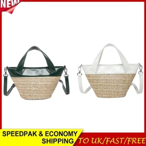 Mujeres Elegante Bolso de Paja Cuero PU Bandolera Tejido Bolso de Mano Bolso de Fiesta (Verde) - Imagen 1 de 8