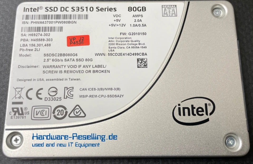 Intel SSD DC S3510 Series 80GB 2,5" SATA III 6G MLC SSDSC2BB080G6 H69274-302 - Bild 1 von 1