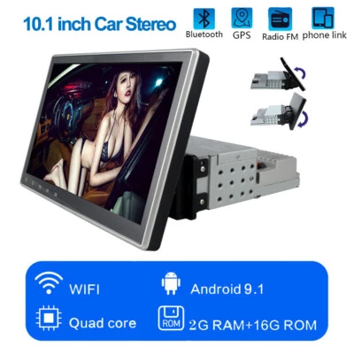 Single 1Din Car Stereo 10.1" Android 9.1 Radio GPS Wifi OBD2 Mirror Link Player - Image 1 of 4