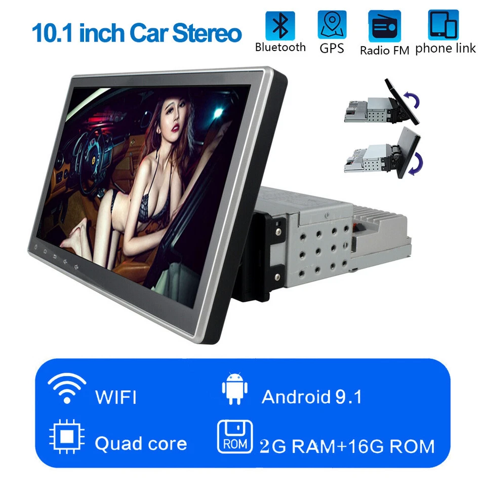 Single 1Din Car Stereo 10.1" Android 9.1 Radio GPS Wifi OBD2 Mirror Link Player - Image 1 of 4