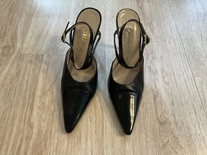 Chanel Shoes Heels Black Leather Size 36.5 Finition Main Women’s - Picture 1 of 12