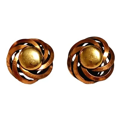 Pendientes de cobre tejido modernista espiral vintage 1970 Foto 1 de 4