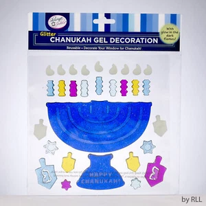 Menorah Chanukah Hanukkah Window Gel Cling Dreidel Star David Glow In Dark Flame - Picture 1 of 11