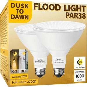 2 Pack LED PAR38 Flood Light Bulbs, 20W E26 Base, 2700K 1800 Lumens - Picture 1 of 12