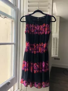 UK 8 Atmosphere Sleeveless Black Red Pink Floral Dress Fully Lined Elasticated - Picture 1 of 15