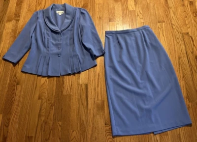 2pc Womens Danny & Nicole Business Suit Skirt Blue Sz 10 Vintage 3/4 Sleeve - Image 1 of 4