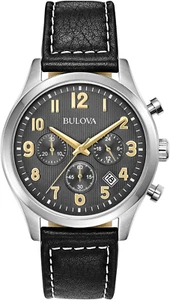 Herren Klassische Edelstahl 6 Zeiger Chronograph Quarz Lederband Uhr mit - Bild 1 von 5