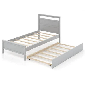 Twin Size Platform Bed w/ Trundle Pull-out Trundle Headboard & Footboard - Picture 1 of 10