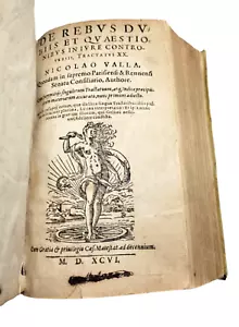1596 Antique Legal Book Nicolao Valla De Rebus Dubiis Latin Text Vellum - Foto 1 di 16