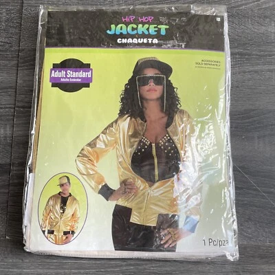 Jaqueta Bomber Dourada Adulta Masculina Feminina Anos 80 Rapper Hip Hop Vestido Extravagante Anos 80 Roupa - Imagem 1 de 2