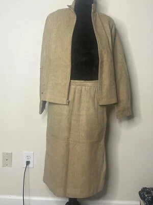 Mujer’s Vintage Izod Lacost 1980’s Caqui Tostado Pana Chaqueta Falda A Juego Talla 8 Foto 1 de 4