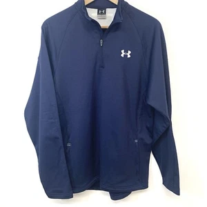Under Armour 1/4 Zip Long Sleeve Polo Men Medum Blue Pockets Stretch Active - Picture 1 of 12