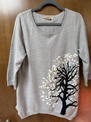 $140 Anthropologie HWR Monogram Button Tree Tunic Sweater Size L Gray Soft - Image 1 of 4