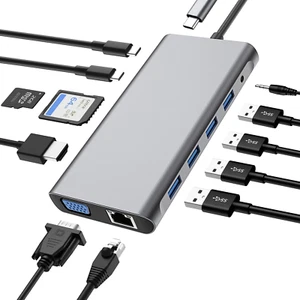 12in1 USB-C HUB 100W Dockingstation Adapter Display 4K-HDMI USB 3.0 RJ45 Port La - Afbeelding 1 van 9