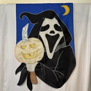 Vintage Ghostface Scream Yard Flagge Halloween Garten Nylon bestickt 27x43" Banner - Bild 1 von 9
