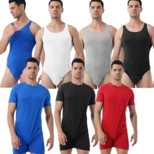 Men's One Piece Bodysuit Tank Jumpsuits Shorty Leotard Sleeveless Sportswear - Picture 1 of 51