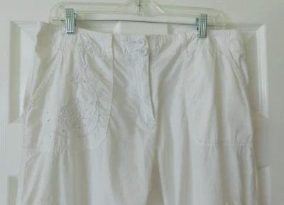 Ingredientes Pantalones rectos anchos cargo capri bordados blancos talla 10 para mujer Foto 1 de 4