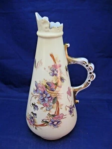 TALL ANTIQUE EWER W WONDERFUL FLORAL DESIGN - RUDOLSTADT - RW GERMANY - Picture 1 of 8