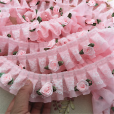 1 yard ruban à fioritures de fleurs roses volants dentelle mousseline plissée ruban à faire soi-même coudre artisanat