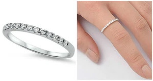 Sterling Silver 925 HALF ETERNITY WEDDING BAND DESIGN CLEAR CZ RING 2MM SIZE3-10 - Picture 1 of 4